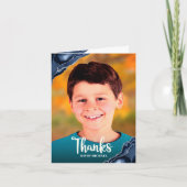 Bar Mitzvah Photo Navy Blue Agate Modern Script Bedankkaart (Voorkant)
