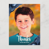 Bar Mitzvah Photo Navy Blue Agate Script Dank u Briefkaart (Voorkant)