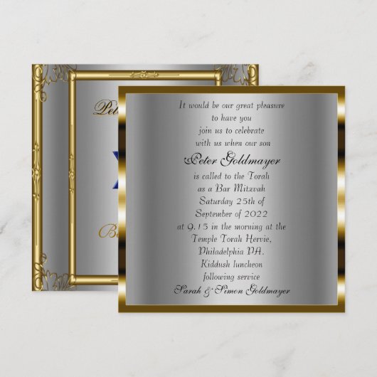 Bar Mitzvah-plechtigheid Uitnodiging (Voorkant / Achterkant)