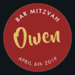 BAR MITZVAH pleit voor modern, groen rood goud Ronde Sticker<br><div class="desc">door een kat massard Sticker-zegel voor de Bar Mitzvah van uw kind - gebruik als envelopzegels of als gunst om de receptie op te kleden.</div>