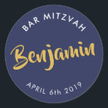 BAR MITZVAH pleit voor modern marinesulfaux goud Ronde Sticker<br><div class="desc">door een kat massard Sticker-zegel voor de Bar Mitzvah van uw kind - gebruik als envelopzegels of als gunst om de receptie op te kleden.</div>