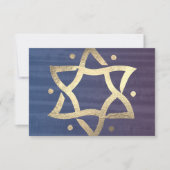 Bar Mitzvah Plum en Blue Wooden Gold Star RSVP (Voorkant)