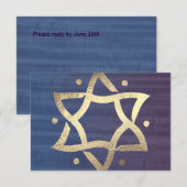 Bar Mitzvah Plum en Blue Wooden Gold Star RSVP (Voorkant / Achterkant)
