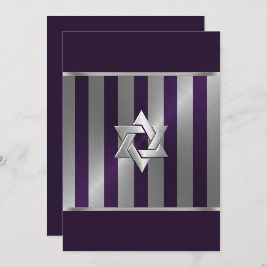 Bar Mitzvah Plum en Silver Stripe Star van David Kaart (Voorkant / Achterkant)