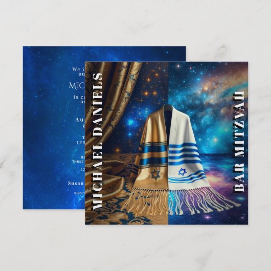 Bar Mitzvah Prayer Shawl Uitnodiging (Voorkant / Achterkant)