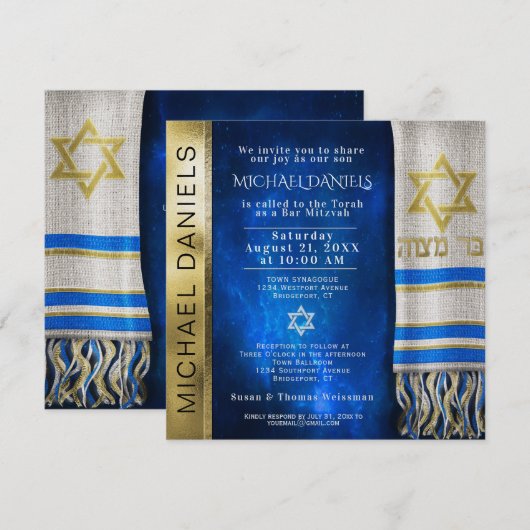 Bar Mitzvah Prayer Shawl Uitnodiging (Voorkant / Achterkant)