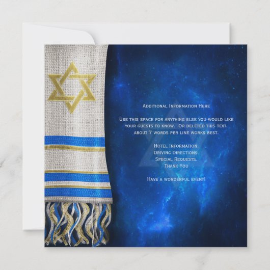 Bar Mitzvah Prayer Shawl Uitnodiging (Achterkant)