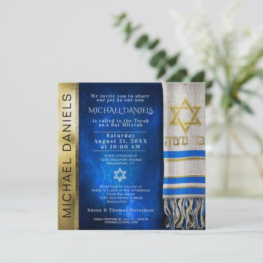 Bar Mitzvah Prayer Shawl Uitnodiging (Staand voorkant)