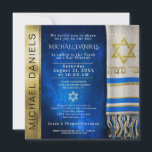 Bar Mitzvah Prayer Shawl Uitnodiging<br><div class="desc">Pas deze gouden en blauwe Bar Mitzvah uitnodiging aan met een gebedsjaal in blauw en Star of David.</div>