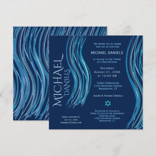 Bar Mitzvah Prayer Shawl Uitnodiging (Voorkant / Achterkant)