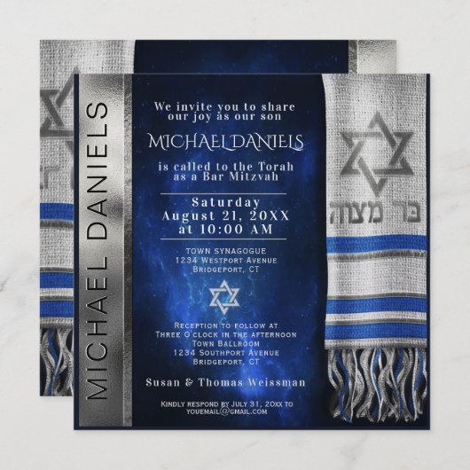Bar Mitzvah Prayer Shawl Uitnodiging (Voorkant / Achterkant)