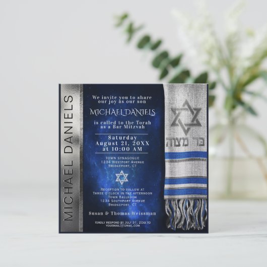 Bar Mitzvah Prayer Shawl Uitnodiging (Staand voorkant)
