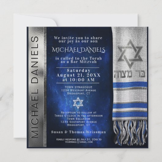 Bar Mitzvah Prayer Shawl Uitnodiging (Voorkant)