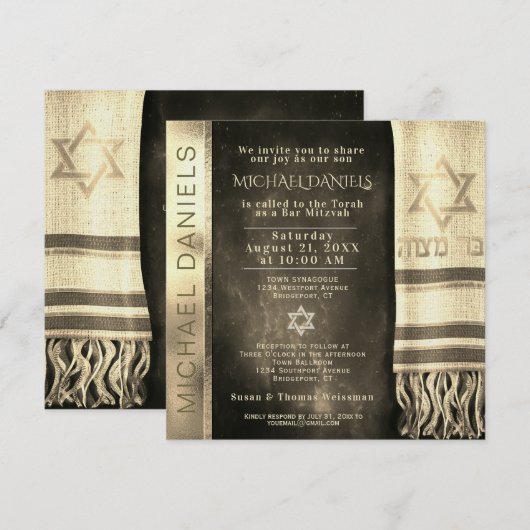 Bar Mitzvah Prayer Shawl Uitnodiging (Voorkant / Achterkant)