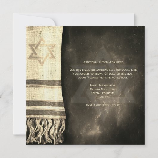 Bar Mitzvah Prayer Shawl Uitnodiging (Achterkant)