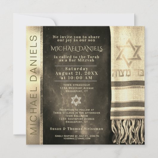 Bar Mitzvah Prayer Shawl Uitnodiging (Voorkant)