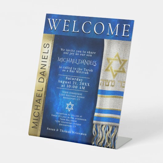 Bar Mitzvah Prayer Shawl Uitnodiging Reclamebord Met Voetstuk (Voorkant)