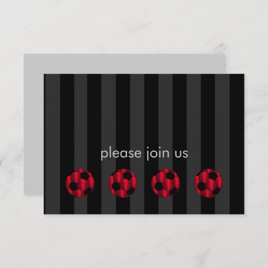 Bar Mitzvah Red en Black Voetbal RSVP Kaartje (Voorkant / Achterkant)
