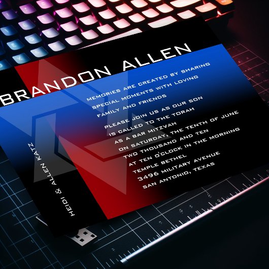 Bar Mitzvah Red en Blue op elke kleur Kaart