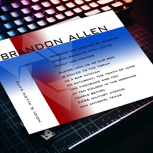 Bar Mitzvah Red en Blue op elke kleur Kaart