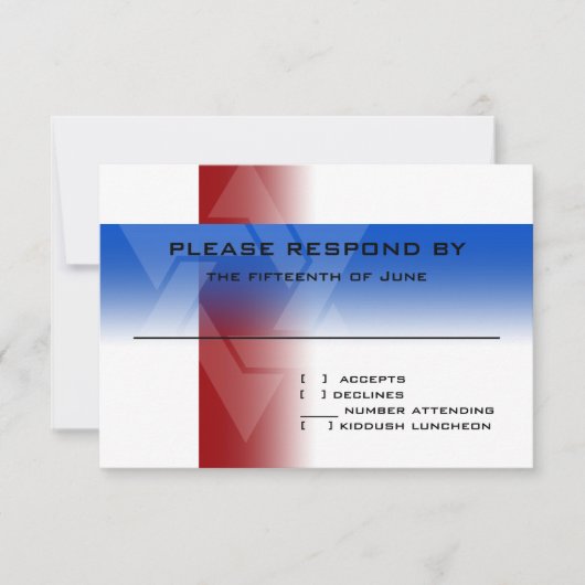 Bar Mitzvah Red en Blue op elke kleur RSVP Kaartje (Voorkant)
