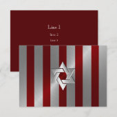 Bar Mitzvah Red en Silver Stripe met Star Kaart (Voorkant / Achterkant)