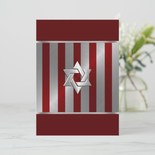 Bar Mitzvah Red en Silver Stripe Star van David Kaart (Staand voorkant)