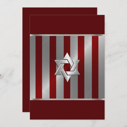 Bar Mitzvah Red en Silver Stripe Star van David Kaart (Voorkant / Achterkant)