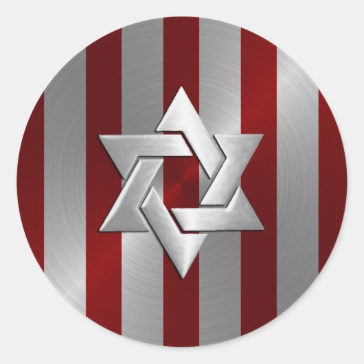 Bar Mitzvah Red en Silver Stripe Star van David Ronde Sticker (Voorkant)