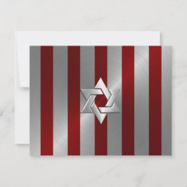 Bar Mitzvah Red en Silver Stripe Star van David RSVP Kaartje