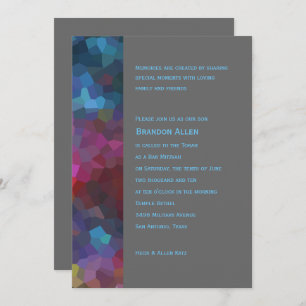 Bar Mitzvah Red Paars Blue Gray Abstract Design Kaart