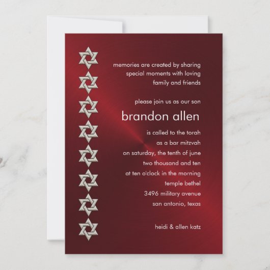 Bar Mitzvah Red Sheen Silver Stars van David Kaart (Voorkant)