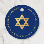 Bar Mitzvah Royal Blue Faux Gold Star of David Bedankjes Labels (Voorkant)