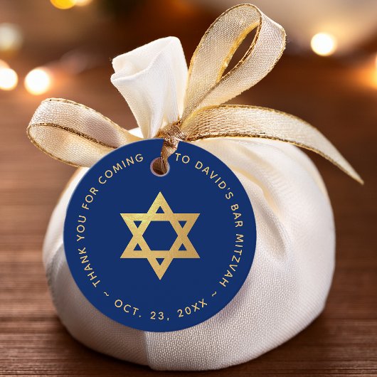 Bar Mitzvah Royal Blue Faux Gold Star of David Bedankjes Labels