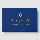 Bar Mitzvah Royal Blue Faux Gold Star of David Gastenboek (Voorkant)