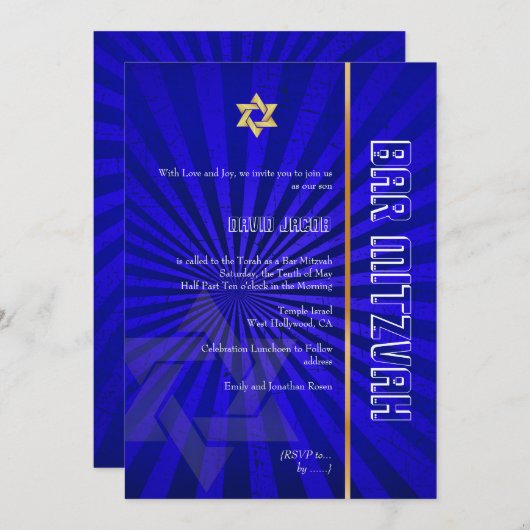 Bar Mitzvah/royal blue/gold Kaart (Voorkant / Achterkant)