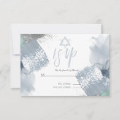 Bar Mitzvah RSVP Dusty Blue Chic Brushstrokes Kaart (Voorkant)