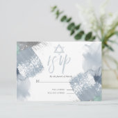 Bar Mitzvah RSVP Dusty Blue Chic Brushstrokes Kaart (Staand voorkant)