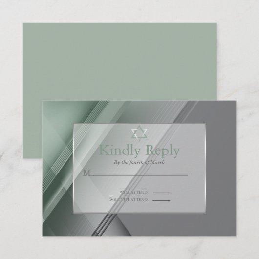 Bar Mitzvah RSVP Hedendaagse groene houtskool (Voorkant / Achterkant)