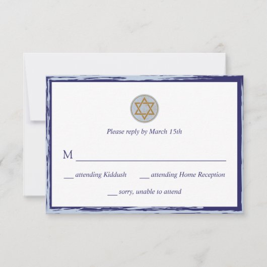 Bar Mitzvah RSVP-kaart blauw en gouden ster RSVP Kaartje (Voorkant)