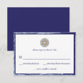 Bar Mitzvah RSVP-kaart blauw en gouden ster RSVP Kaartje (Voorkant / Achterkant)
