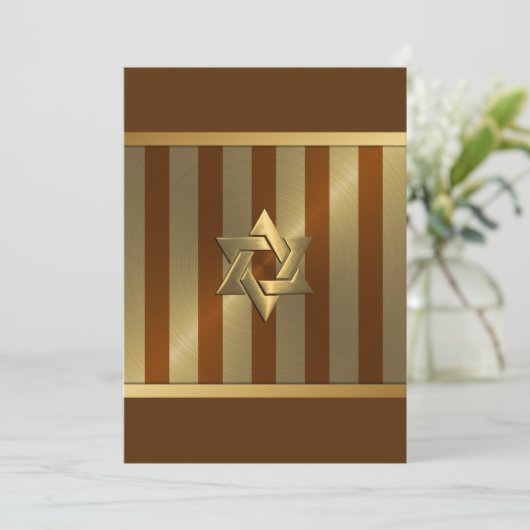 Bar Mitzvah Rust Gold Stripe Star van David Kaart (Staand voorkant)