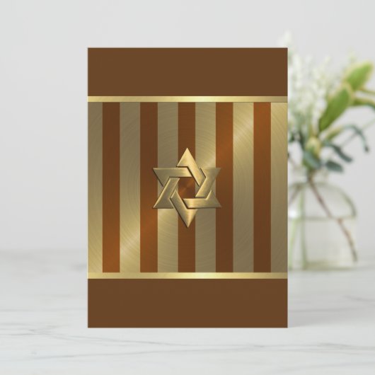 Bar Mitzvah Rust Gold Stripe Star van David Kaart (Staand voorkant)