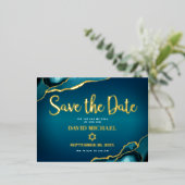 Bar Mitzvah Save Date Blauwgroen Ombre Agate Real  Folie Uitnodiging Briefkaart (Staand Voorkant)