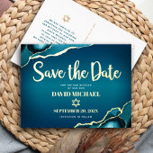 Bar Mitzvah Save Date Blauwgroen Ombre Agate Real Folie Uitnodiging Briefkaart