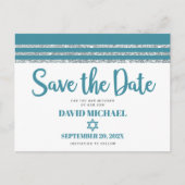 Bar Mitzvah Save Date Blauwgroen Silver Tallit Scr Uitnodiging Briefkaart (Voorkant)