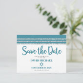 Bar Mitzvah Save Date Blauwgroen Silver Tallit Scr Uitnodiging Briefkaart (Staand voorkant)