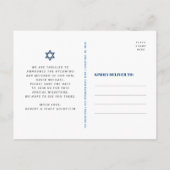 Bar Mitzvah Save Date Blue Silver Tallit Script Uitnodiging Briefkaart (Achterkant)