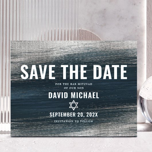 Bar Mitzvah Save Date Charcoal Gray Silver Foil Uitnodiging Briefkaart