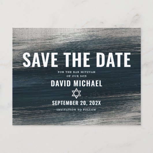 Bar Mitzvah Save Date Charcoal Gray Silver Foil Uitnodiging Briefkaart (Voorkant)